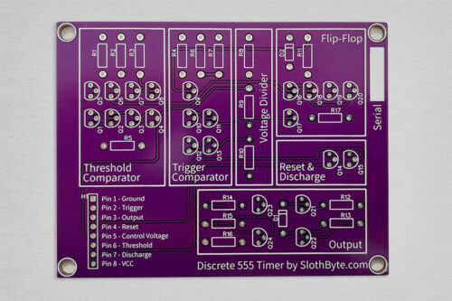 555 timer PCB in purple