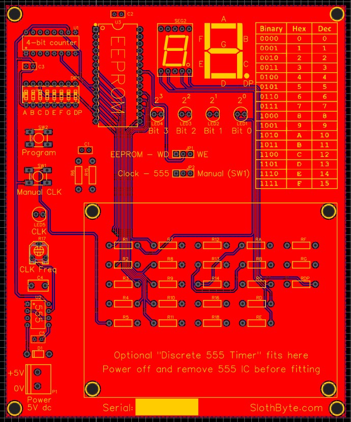4-bit binary and hex kit PCB